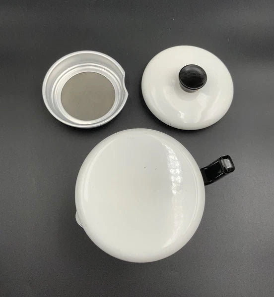 Mid Century Modern Enamelware Floral 3 PC  Tea / Coffee Pot