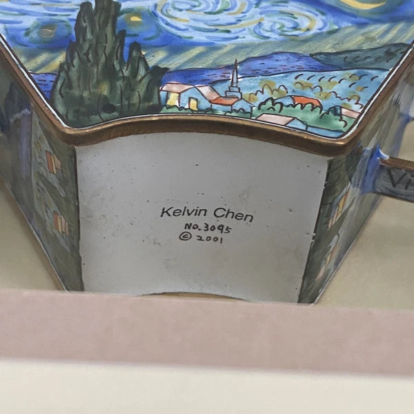 2001 KELVIN CHEN Enamel Lidded Tea Pot Starry Night Vangogh Mini Teapot Framed