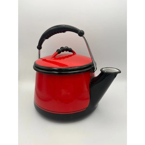 Vintage Kook King Ware Enamelware Tea Kettle Deep Red and Black Vollrath