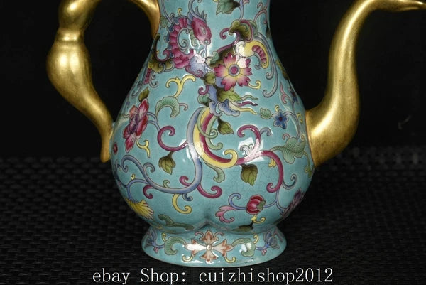 6" Old Dynasty Colour Enamel Porcelain Gilt Flower Phoenix Bird Teapot Tea Pot