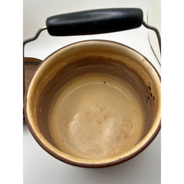Vintage Tan and Brown Lid Enamelware Teapot
