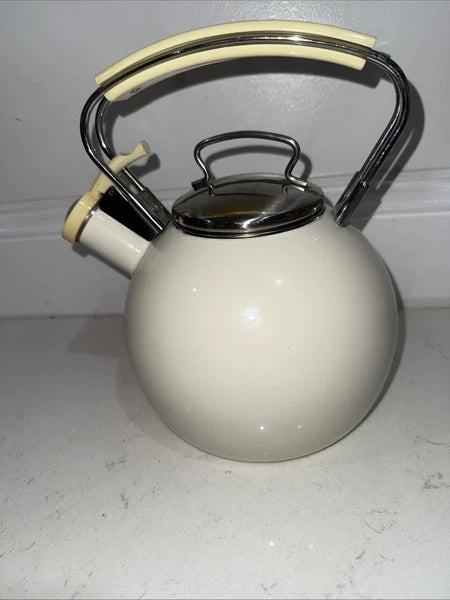 Vintage Copco Whistling Teapot Tea Kettle White Enamel Tea Pot