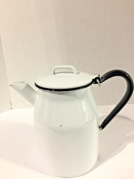 Vintage White Enamelware Coffee/Tea Pot Kitchen,Cottage,Farmhouse Camping Décor!