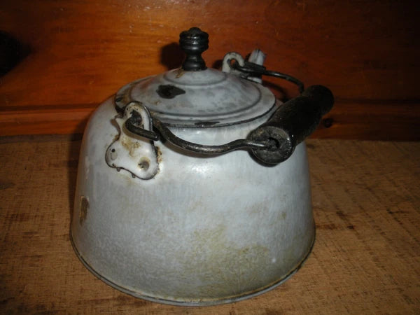 Vintage Gray Graniteware Enamelware TEA POT