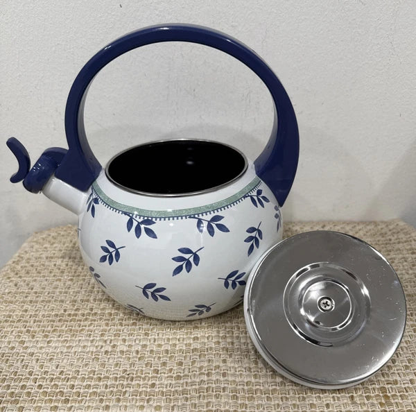 Villeroy & Boch Switch 3 Whistling Tea Kettle Enamel Metal Vintage Blue EUC!!!