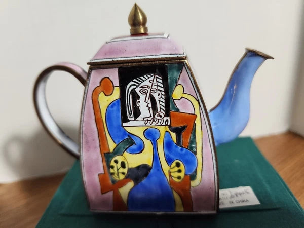 Miniature Tea Pot. Picasso Written On Handle-Enameled Bibelot