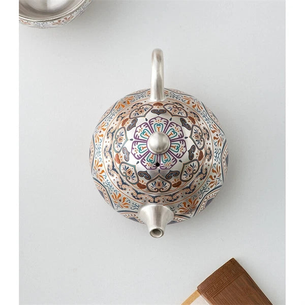 999 Silver Enamel Color Fengming Pot Ceramic Silver Teapot Kung Fu Tea Set Cups