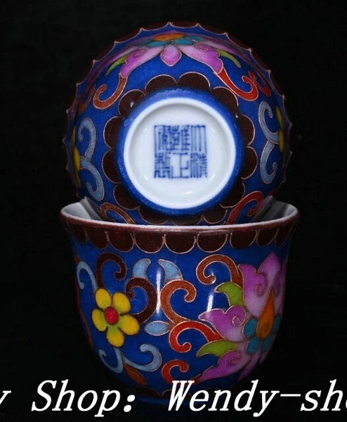 DaMing Chenghua Cloisonne Enamel Porcelain Filigree Flower Teapot Cup Plate Set