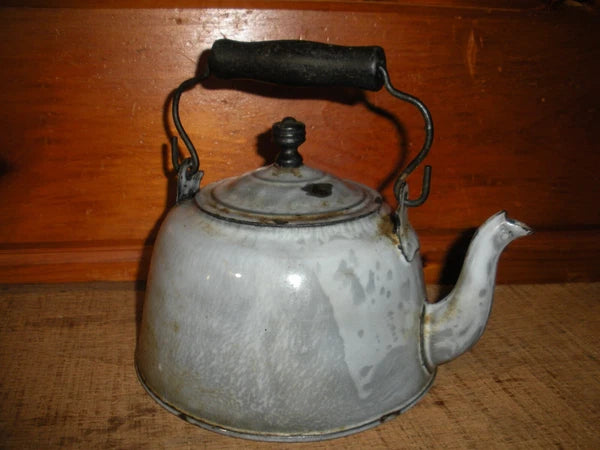 Vintage Gray Graniteware Enamelware TEA POT