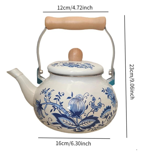 Enamel Tea Kettle Floral Enamel Pot 2.5L Large Capacity Vintage Decorative