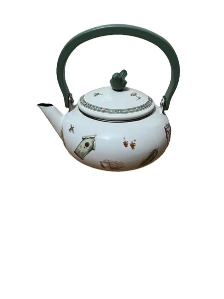 Pfaltzgraff Naturewood Metal Porcelain Enamel Tea Pot Kettle -display only