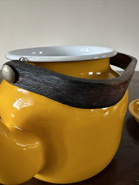 Vintage Yellow Enamel Kettle Tea Pot