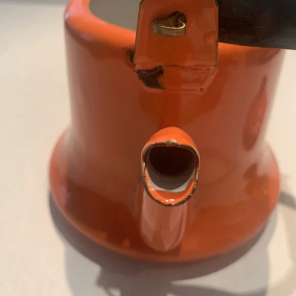 Vintage Orange Baked Enamel Ware Tea Pot Kettle by OTO Japan MOD KITCHEN