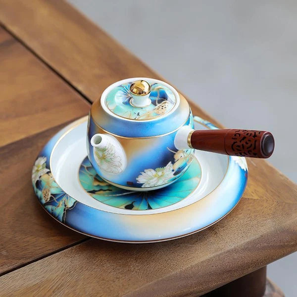 Tea Pot Handpainted Craft Color Enamel Porcelain Serving Pot Tea Brewer Holder