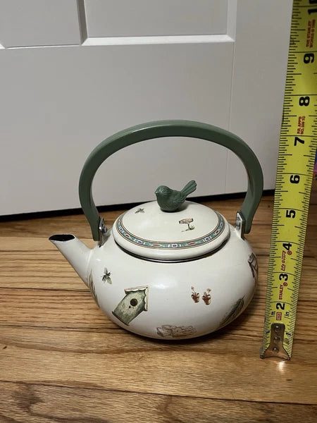 Pfaltzgraff Naturewood Metal Porcelain Enamel Tea Pot Kettle -display only
