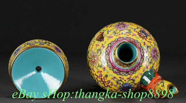7.8"Old Qianlong Year Enamel Colour Porcelain 8Auspicious Pattern Tea pot Teapot