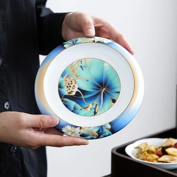 Tea Pot Handpainted Craft Color Enamel Porcelain Serving Pot Tea Brewer Holder