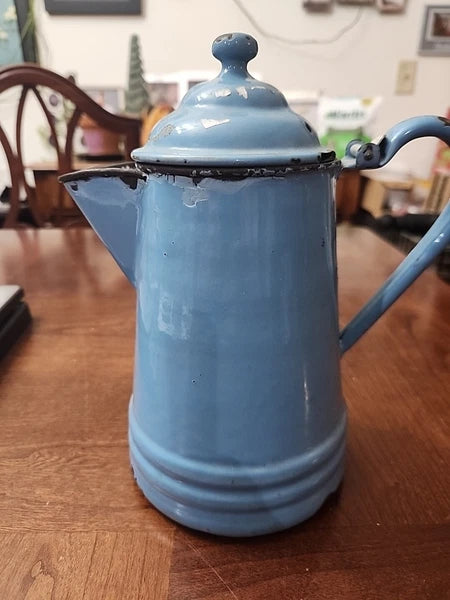 Vintage Pyrolite German Enamelware Teapot Coffee Blue 1.5 Qt