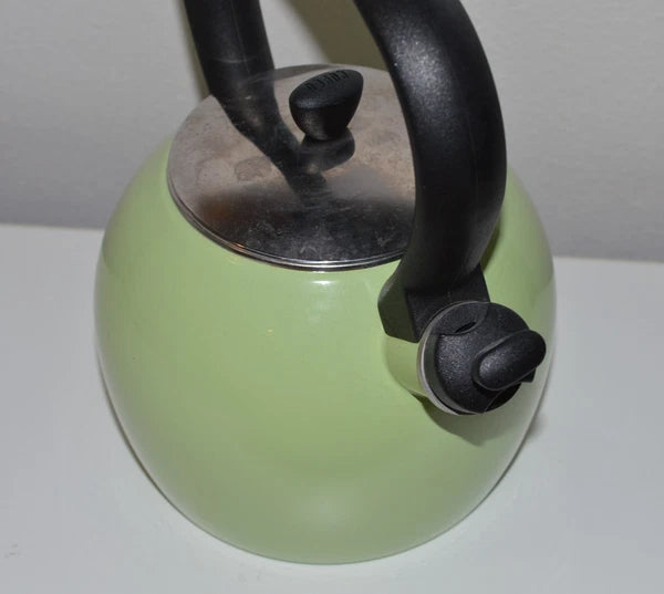 Vintage Copco Whistling Tea Kettle Pot Light Green Enamel EUC