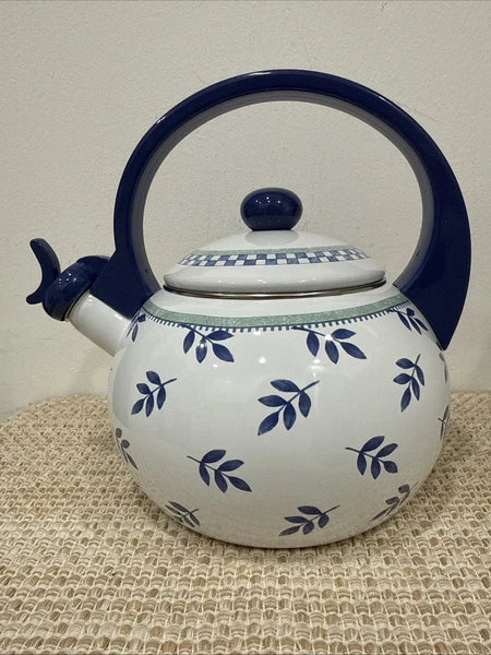 Villeroy & Boch Switch 3 Whistling Tea Kettle Enamel Metal Vintage Blue EUC!!!