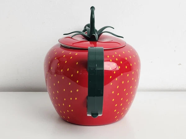 Copco Strawberry Tea Kettle Enamel Whistling Complete 2.5Qt Vtg 90s Cottage Core