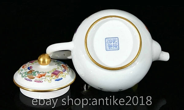 5.6" Old Chinese Qianlong Enamel Porcelain Eight Treasures Tea Pot Kettle