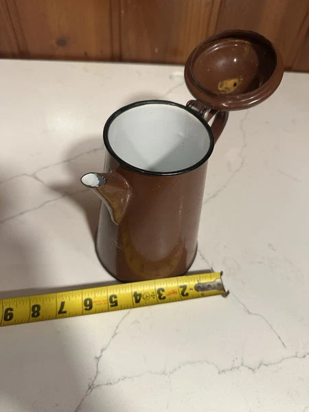 VINTAGE Old metal Enameled brown teapot from the 70s
