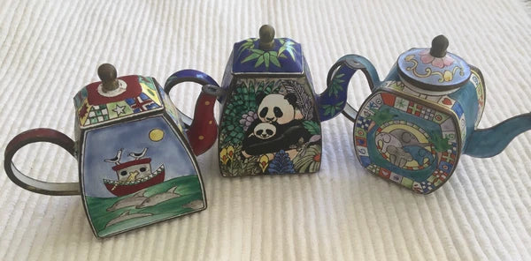 Trade Plus Aid 3pc set Enamel Teapot C. Maddicott Charlotte di Vita Collection
