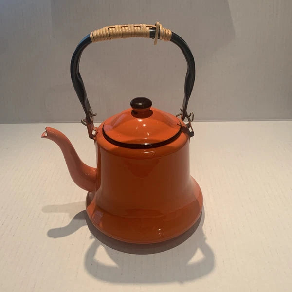 Vintage Orange Baked Enamel Ware Tea Pot Kettle by OTO Japan MOD KITCHEN