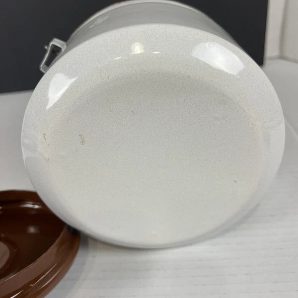 Vintage White Brown Enamel Tea Kettle Colombian Terre Haute IA UNUSED 6cup
