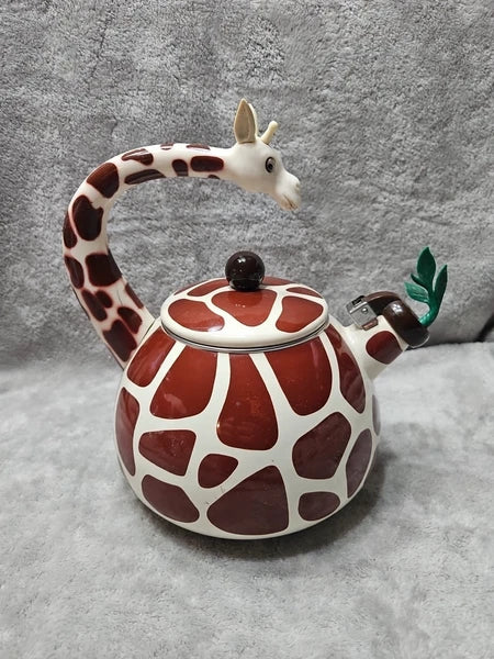 GIRAFFE TEAPOT Supreme Housewares Whistling  Enamel On Steel Tea Kettle