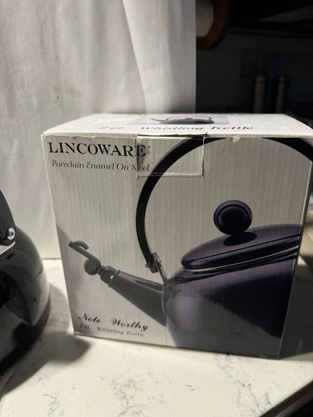 Lincoware Tea Kettle Black Enamel Whistling Teapot Vintage Kitchen