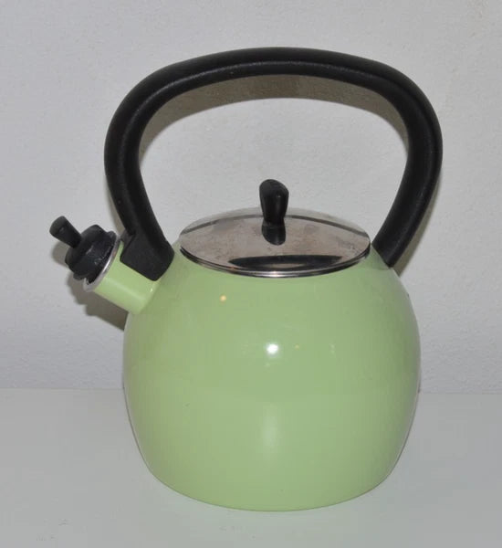 Vintage Copco Whistling Tea Kettle Pot Light Green Enamel EUC