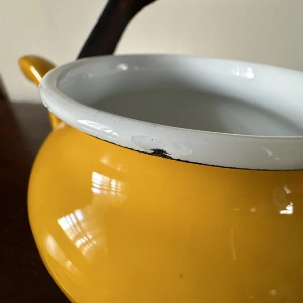 Vintage Yellow Enamel Kettle Tea Pot