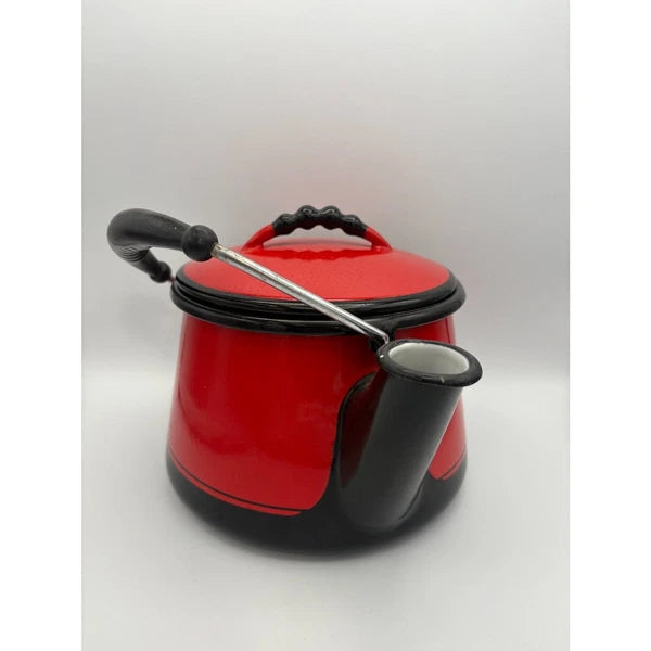 Vintage Kook King Ware Enamelware Tea Kettle Deep Red and Black Vollrath