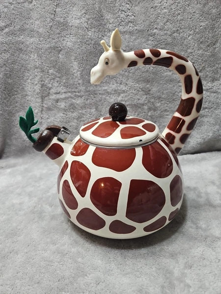 GIRAFFE TEAPOT Supreme Housewares Whistling  Enamel On Steel Tea Kettle