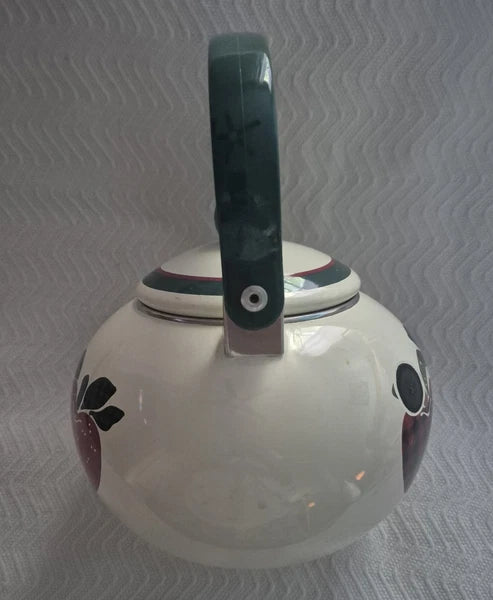 Vintage Apple Themed Enamel Metal 8 Cup - Teapot Kettle