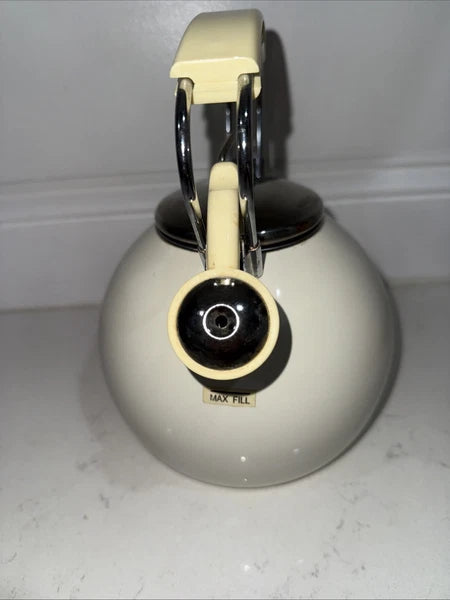 Vintage Copco Whistling Teapot Tea Kettle White Enamel Tea Pot