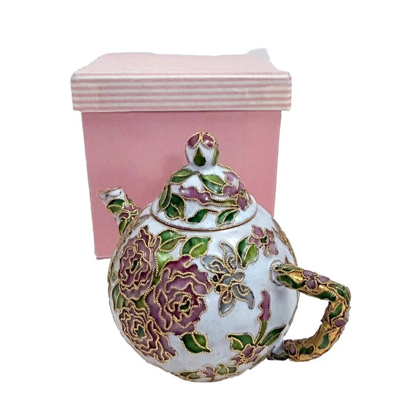Vintage Teapot Enamel Cloisonne Mini Teapot Pink Nyco 3.75" New