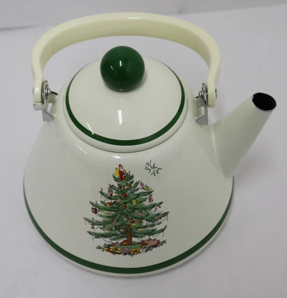 Spode Christmas Tree 2.2 Quart Whistling Tea Kettle - Porcelain Enamel on Steel