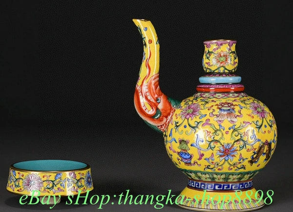 7.8"Old Qianlong Year Enamel Colour Porcelain 8Auspicious Pattern Tea pot Teapot