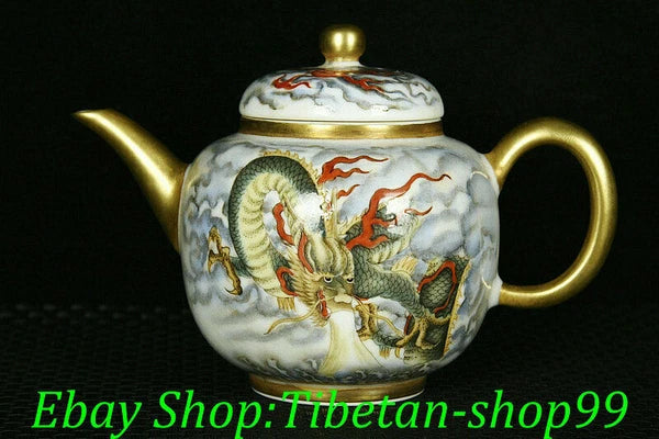 Yongzheng Marked Colour Enamel Porcelain Gilt Dragon Totem Word Teapot Teakettle