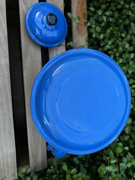 VTG Blue Enamelware Teapot Kettle Farmhouse Rustic Kitchen Decor Primitive