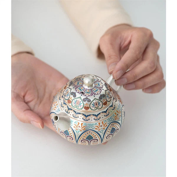 999 Silver Enamel Color Fengming Pot Ceramic Silver Teapot Kung Fu Tea Set Cups