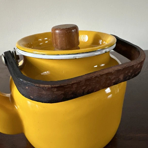 Vintage Yellow Enamel Kettle Tea Pot