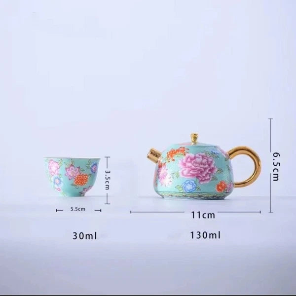 Color Enamel Porcelain Tea Pot Matching Tea Cup Ceramic Tea Set Jingdezhen Made