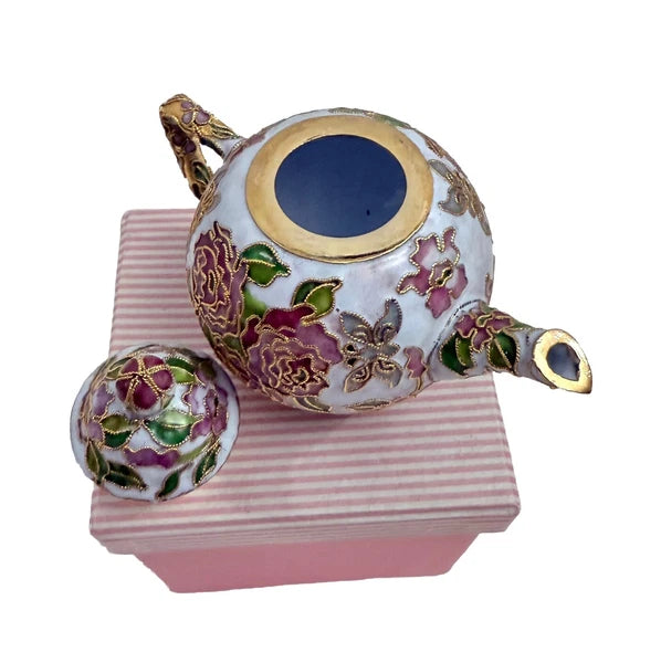 Vintage Teapot Enamel Cloisonne Mini Teapot Pink Nyco 3.75" New