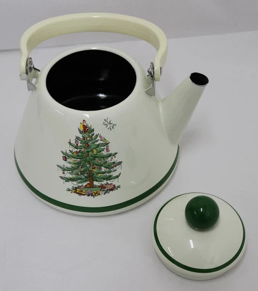 Spode Christmas Tree 2.2 Quart Whistling Tea Kettle - Porcelain Enamel on Steel