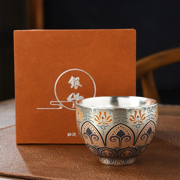 999 Silver Enamel Color Fengming Pot Ceramic Silver Teapot Kung Fu Tea Set Cups