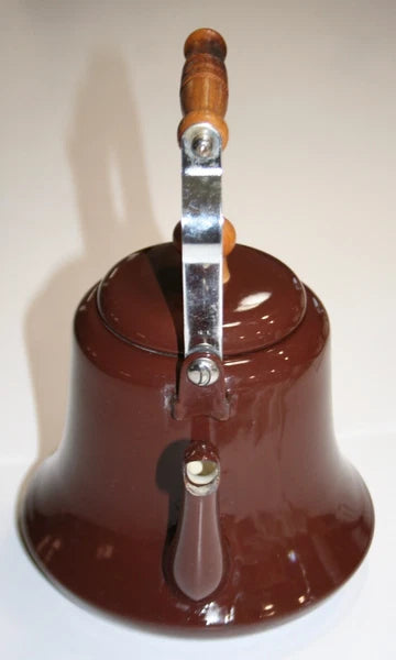 Vintage Enamel Metal Tea Pot with Wooden Handles Chocolate Brown